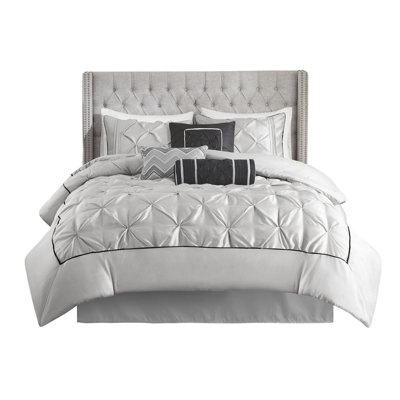 Full Grey Bedding - 7 Pieces With Wrinkle- Feature Elegant Comforter Properties