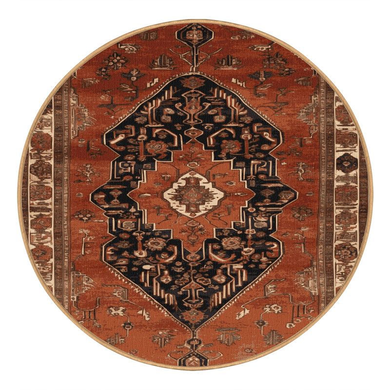 Machine Washable Persian Brown Area Rug, Round 8'