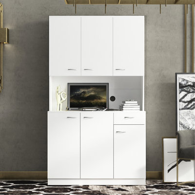 72.76" Tall Wardrobe For Bedroom & Kitchen, 6 Doors, 1 Open Shelf, Drawer, White - Framework With Drawer Kitchen Construction