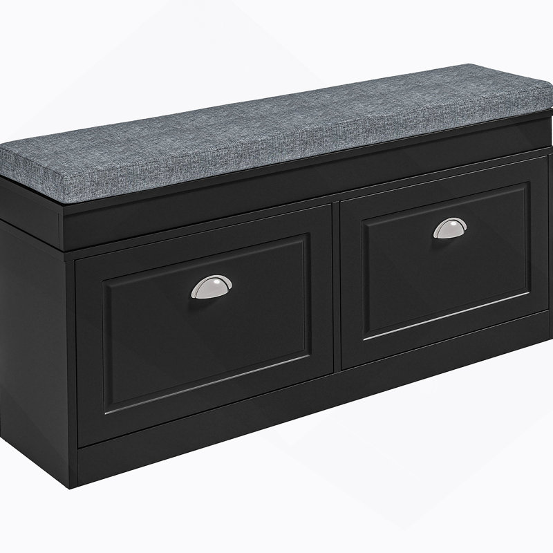 Banc de rangement pour chaussures moderne pour hall d'entrée, rangement avec coussin, 2 tiroirs, tablette réglable, Gris/noir
