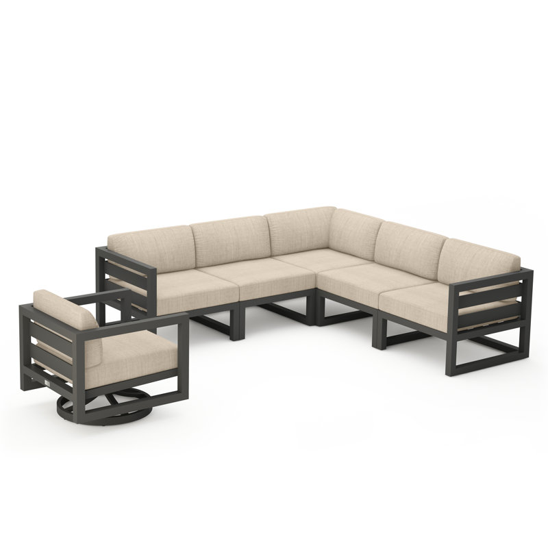 Avion 6 Piece Sectional Set With Swivel, Slate, Canvas Flax Sunbrella® Canvas