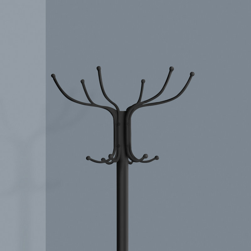 Classic Free Standing Coat Rack With 12 Hooks And Umbrella Holder, Ideal For Entryways And Small Spaces, Black Metal, Transitional Style