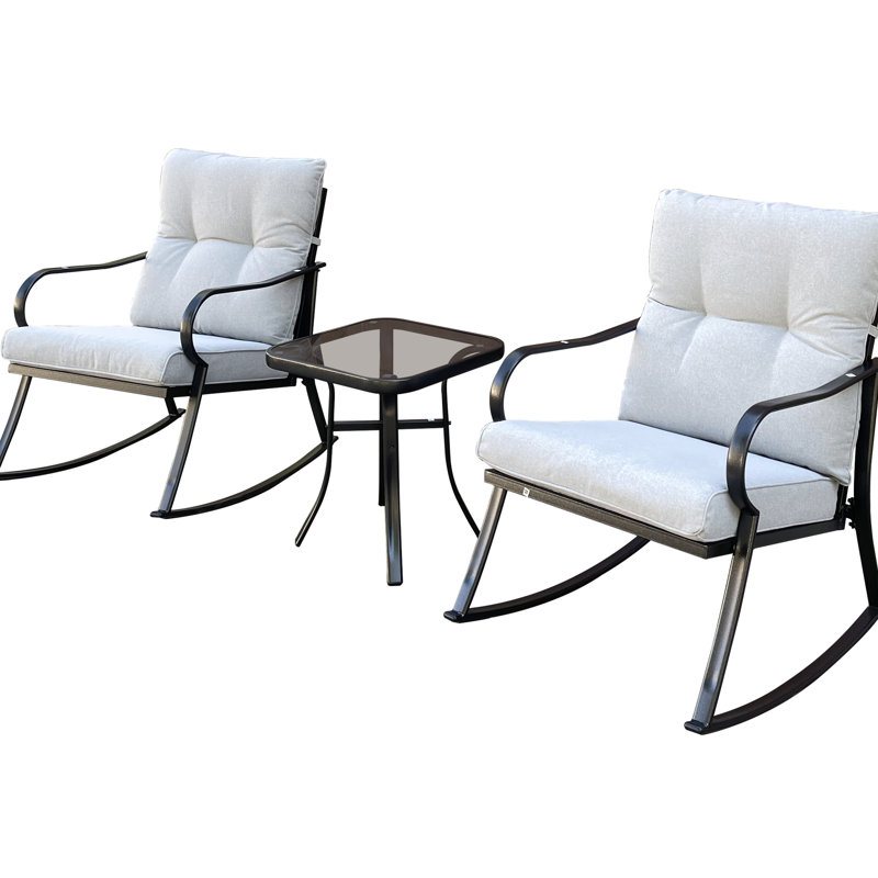 Chaise berçante pour l'extérieur et l'extérieur, coussins épais, toile de patio en métal, porche de cour arrière de construction