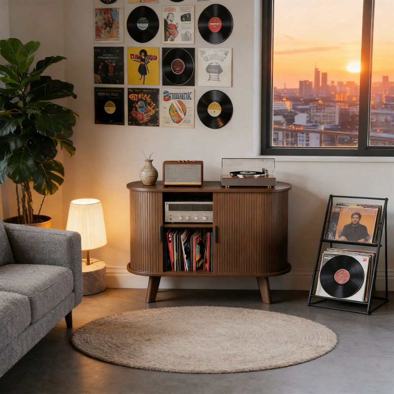 Record Player Stand With Sliding Doors