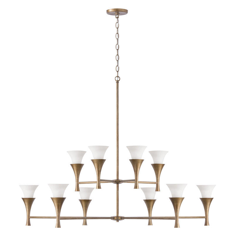 48" W x 35" H 10-Light Two-Tier Chandelier in Mystic Luster with Soft White Glass