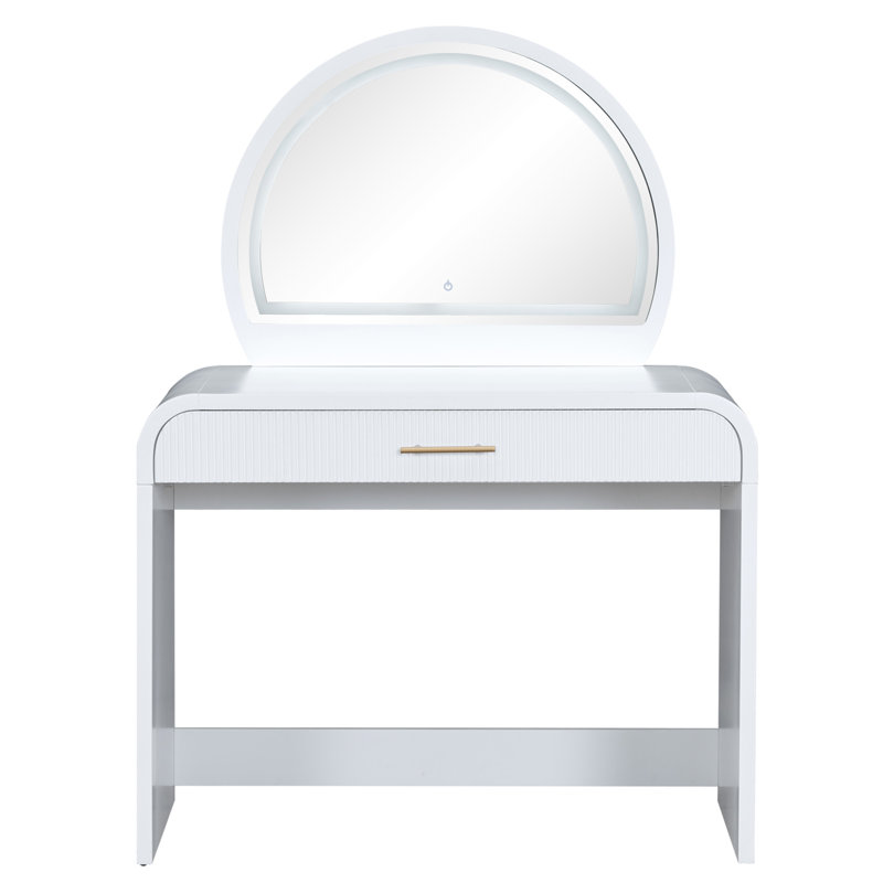 39" Makeup Vanity Table With Mirror Touch Screen Lighted Mirror, White