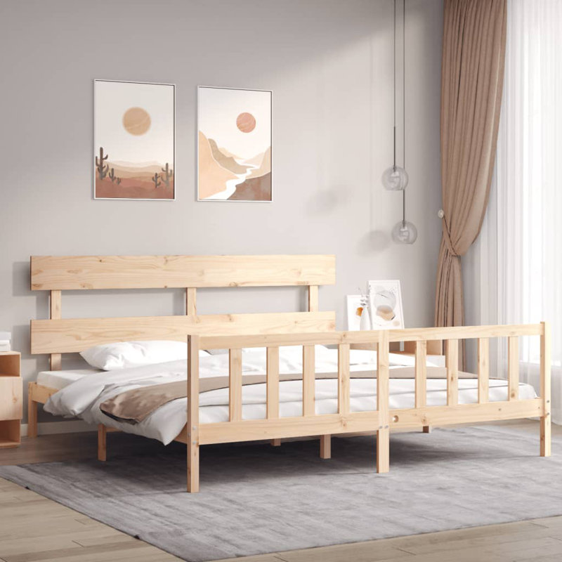 Bed Frame with Headboard, Brown, Super King (6')