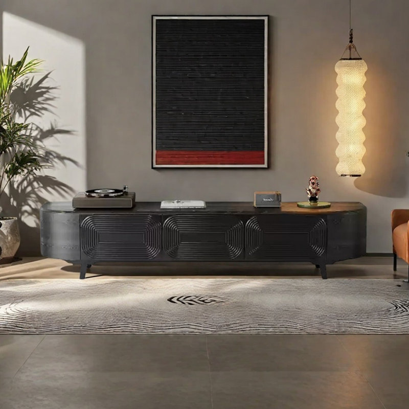Meuble télé noir de style rétro avec rangement spacieux