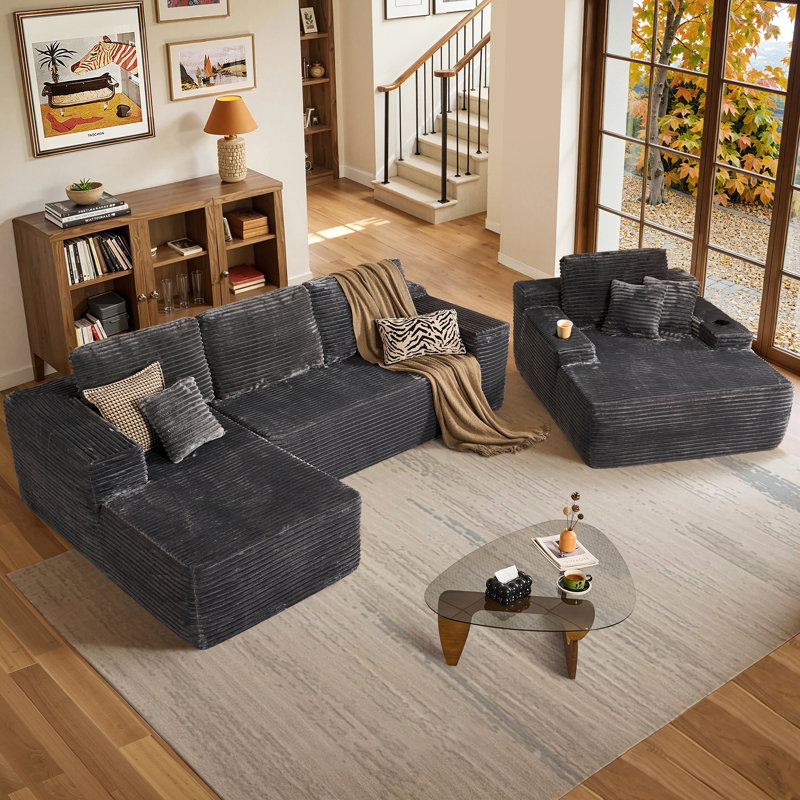 Divan-lit modulaire Co², canapé convertible pour le salon, Face à la gauche, Gris moelleux