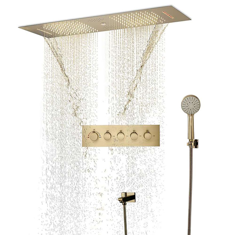 BathSelect Vicenza LED Touch Panel controlled Thermostatic Recessed Ceiling Mount Waterfall Rainfall Shower System with Round Hand Shower