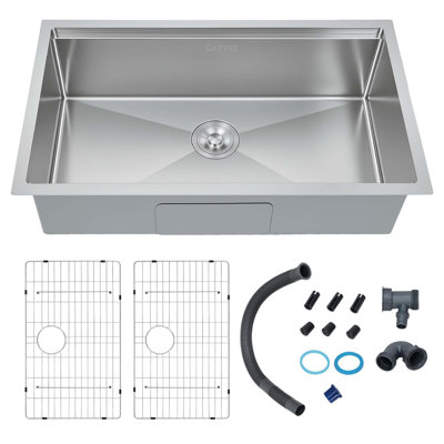 32-Inch Undermount Workstation Kitchen Sink, Single Bowl 304 Stainless Steel with Honeycomb Finish, Accessories Set for Prep & Cleanup