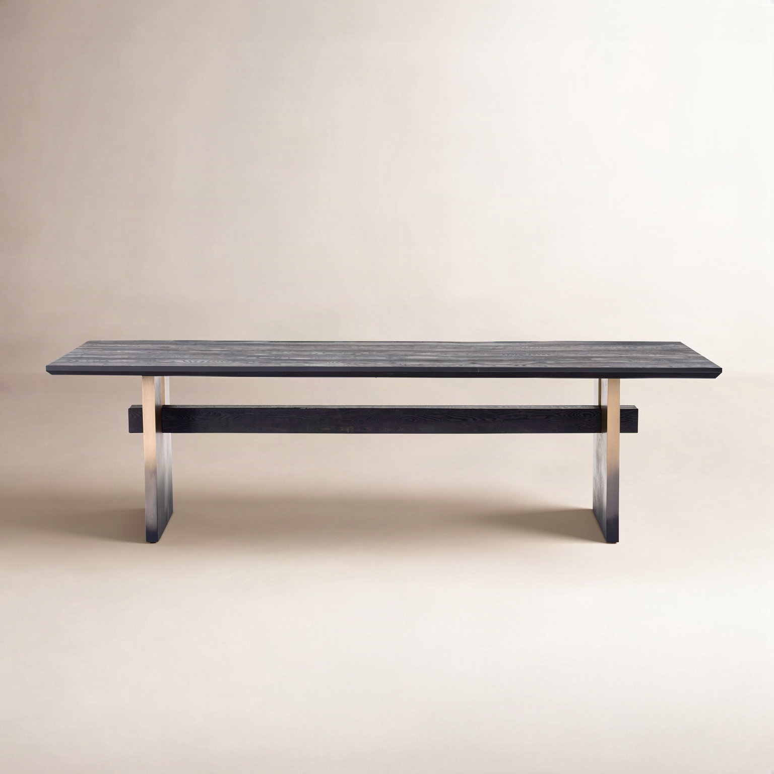 94'' Dining Table, Black Oak Top/Ombre Brass Base