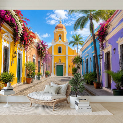 Wall Mural Peel and Stick Wallpaper colorful street old san juan puerto rico town scenery Self-Adhesive Removable Contact Paper Wall Decor for Living Room Bedroom 100"H x 144"W