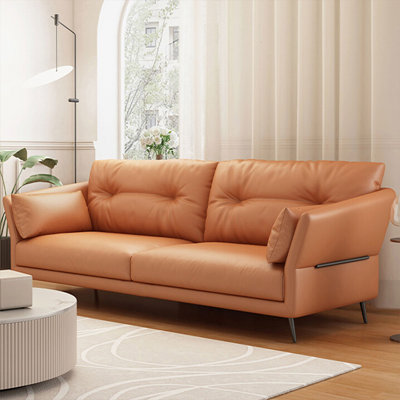 Causeuse coussin orange en cuir véritable