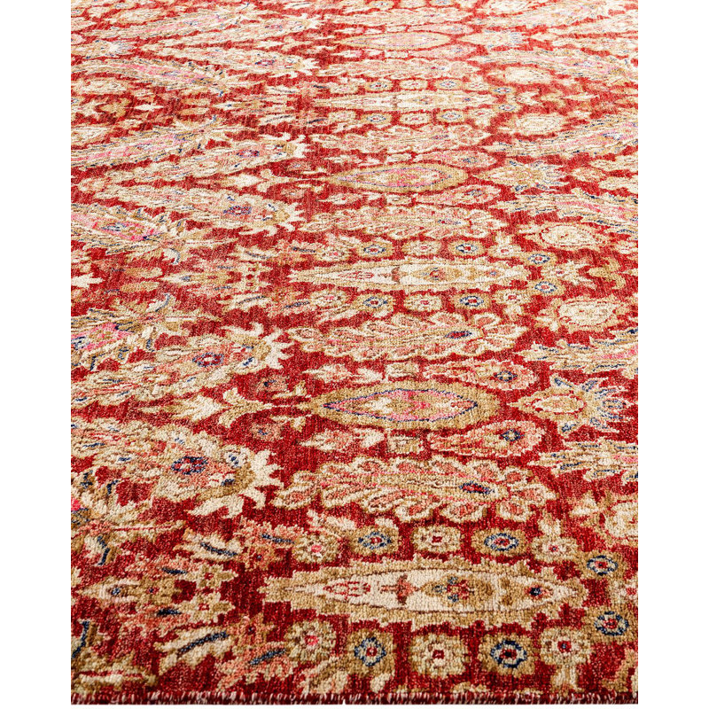 Handmade Red Wool Rectangular Area Rug, 7' 10" x 10' 4"