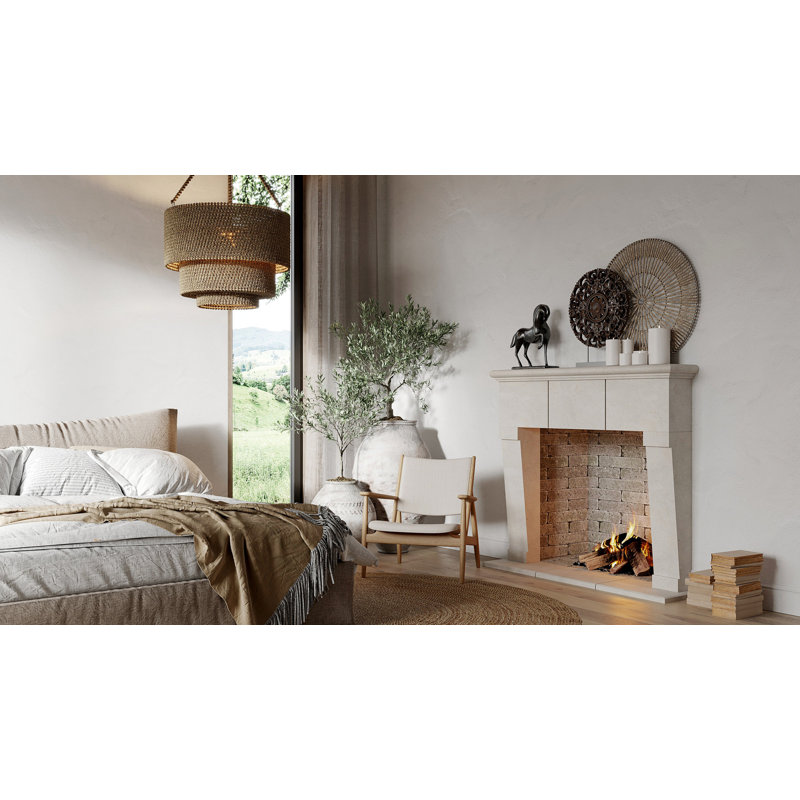 Memphis Cast Stone Fireplace Surround, Tan, 74"