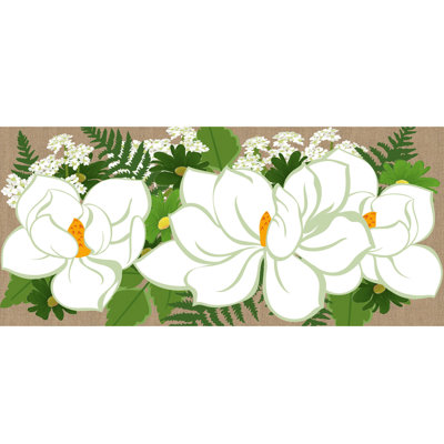 Tapis de porte d’extérieur anti-dérapant 22 x 10 magnolias en toile jute sassafras Purvis