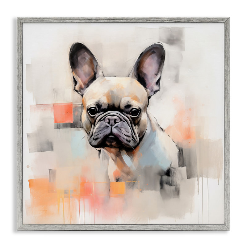Az-109 - abstrait bouledogue français encadré, Estampe numérique Farmhouse, H 17 po x l 17 po x P 1,5 po