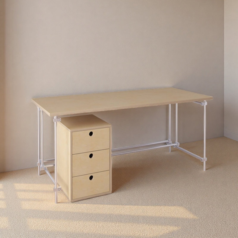 Bureau d'ordinateur à trois tiroirs Durable, Beige, H 29,52 po x l 70,86 po x P 33,46 po