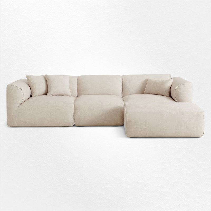 4 - Piece Upholstered Sectional, Beige Velvet