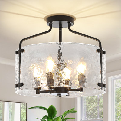 4 - Light Modern Glass Drum Semi Flush Mount Ceiling Light Fixture For Kitchen Bedroom Entryway Hallway