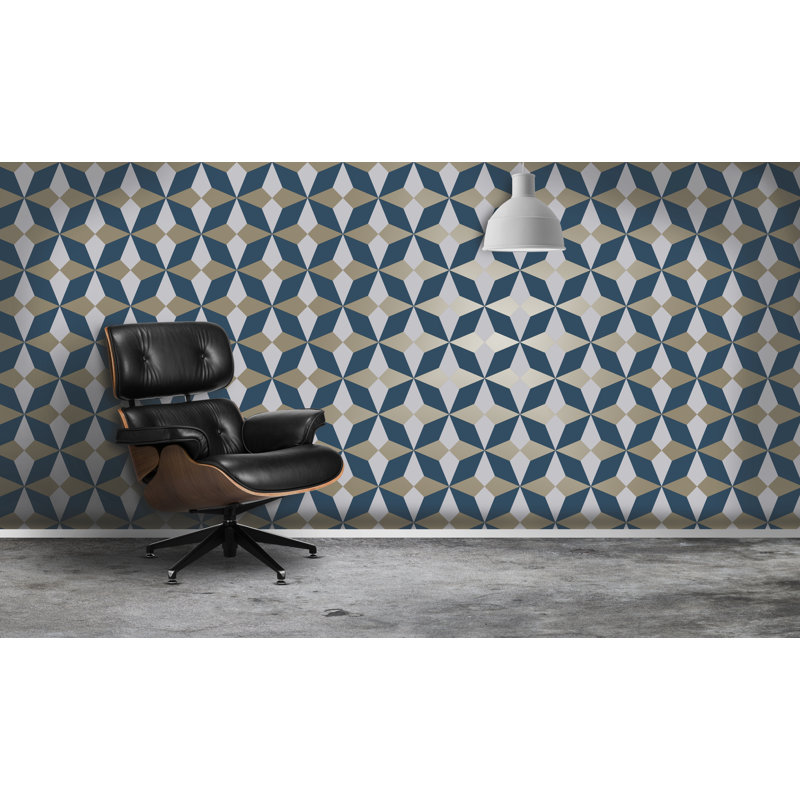 Nova Geo 10.05m x 53cm Metallic Finish Wallpaper Roll, Navy