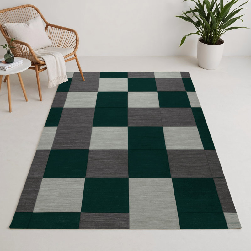 Tapis d'intérieur et d'extérieur à carreaux vert, Rectangulaire 3 pi x 5 pi