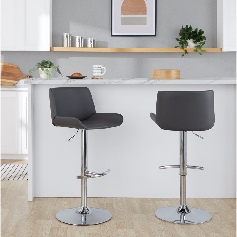 Tabouret de bar contemporain rembourré réglable avec pivot, Dark Gray Seat/Silver Frame
