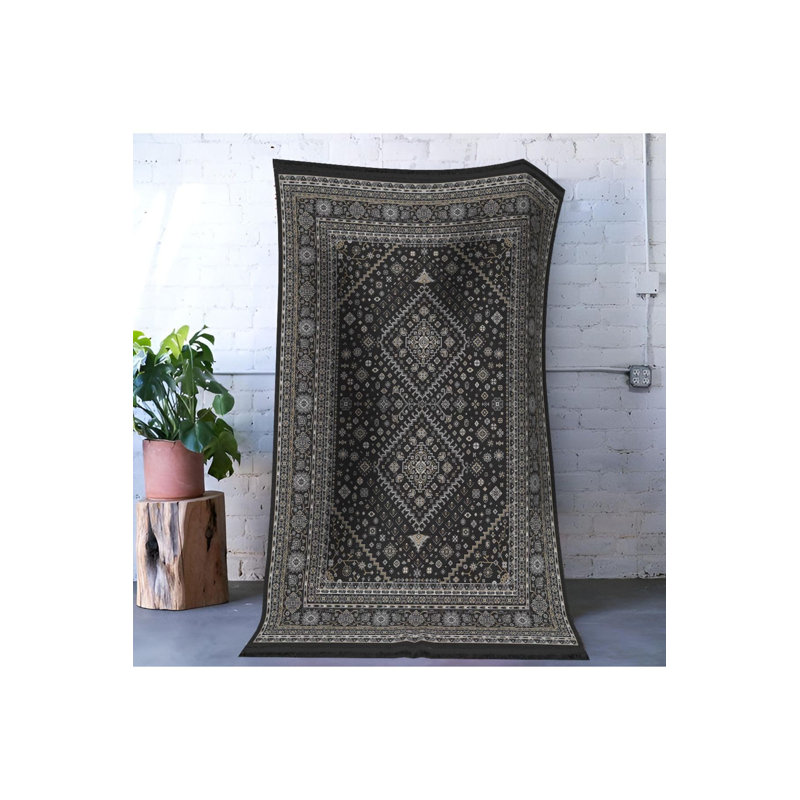 Tapis décoratif noir lavable à la machine, Tapis de couloir 2 pi 6 po x 6 pi 7 po inclus
