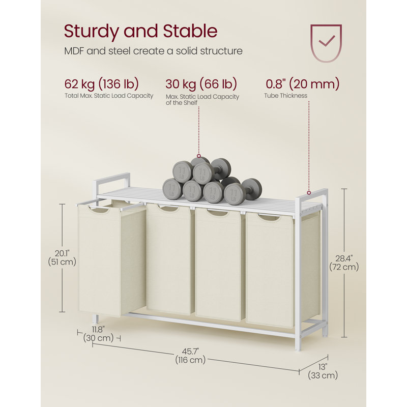 Wood Laundry Hamper with Handles, Whie