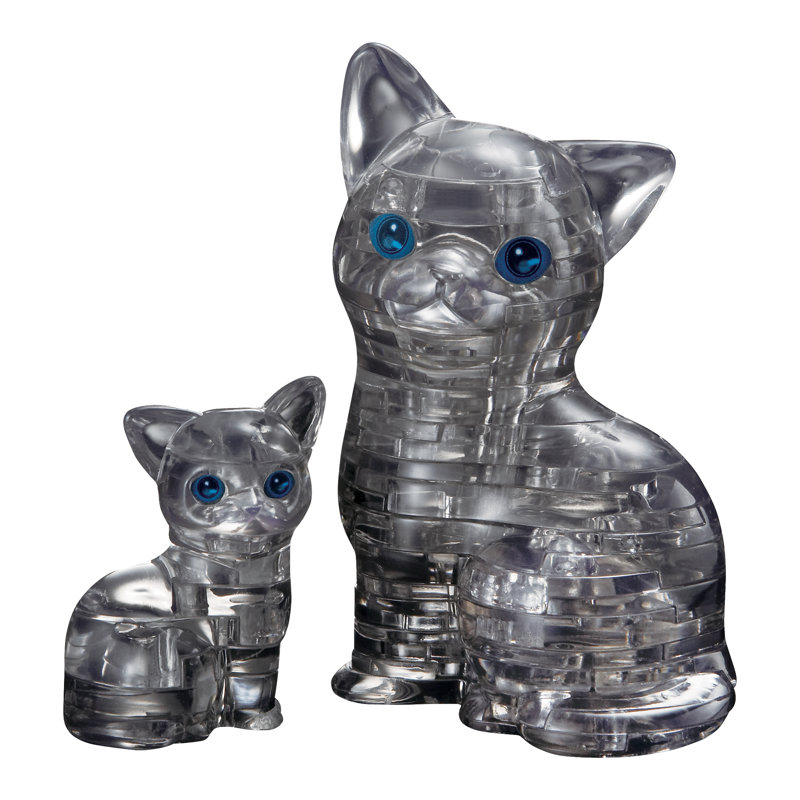 Chat 3D en cristal avec chaton, Noir