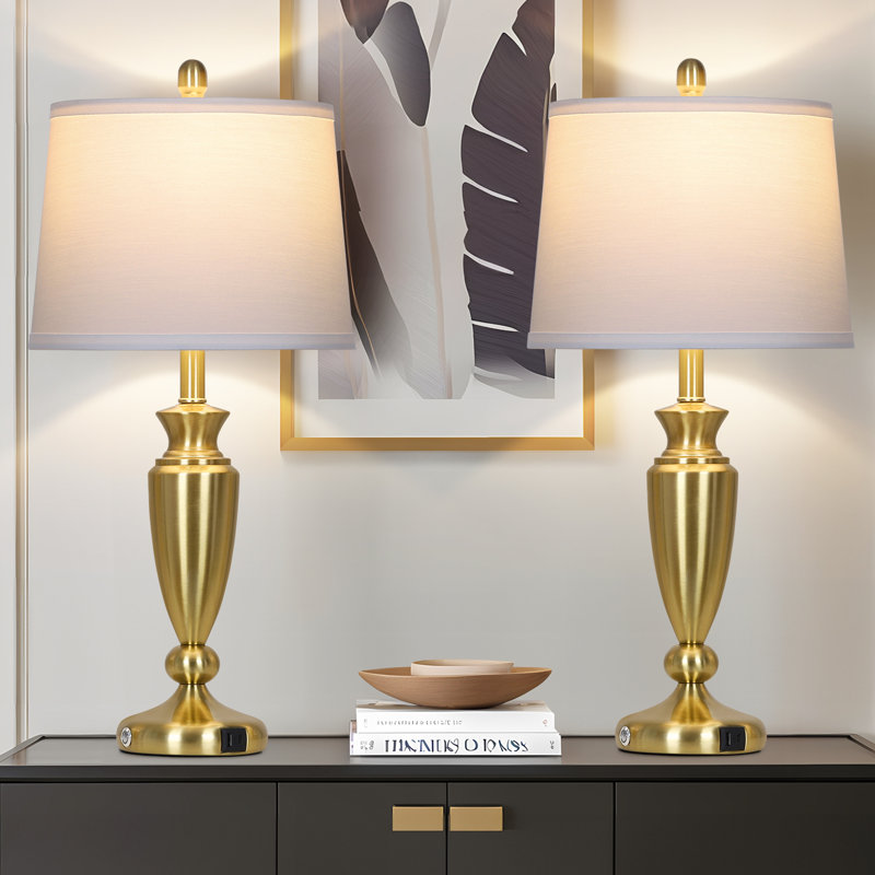 Kensler 27-inch Dimmable Metal Table Lamps with Touch Control & USB Ports (Bulbs Included), Gold