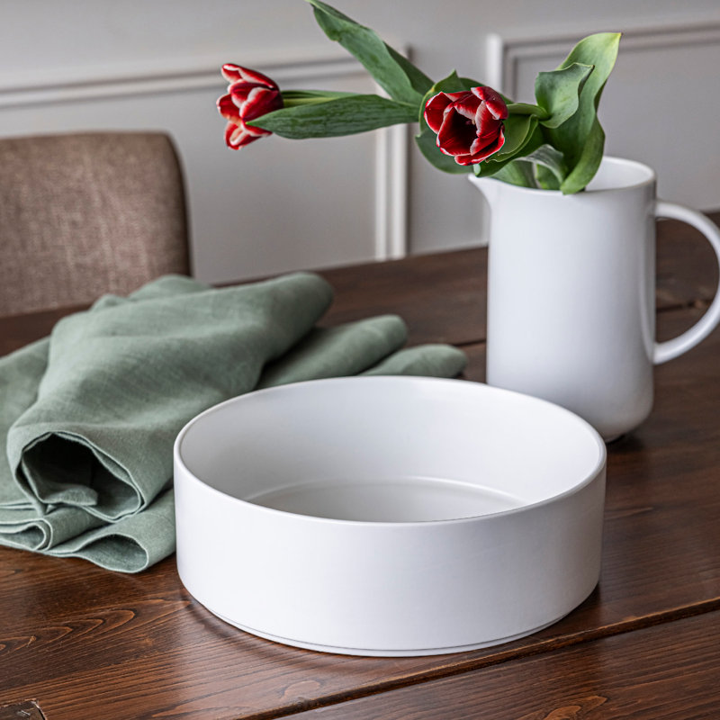 Over&Back Stackable Semi Hand-Finished Stoneware Serving Bowl, White