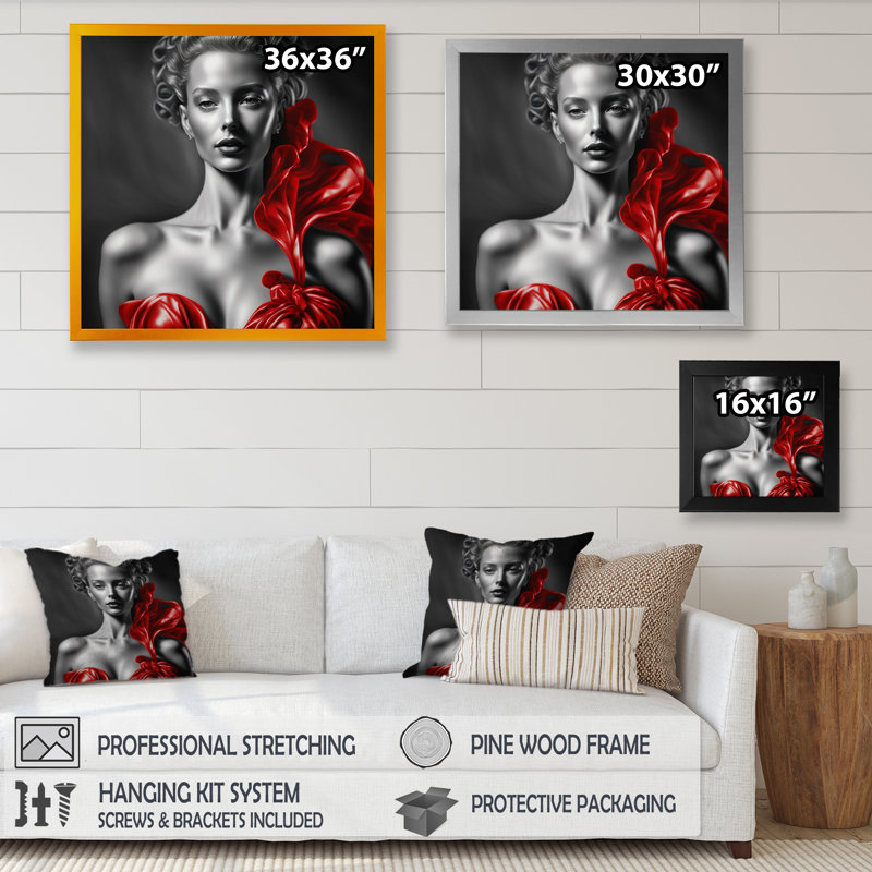 Reproduction rétro sur toile rétro, noir et rouge, Impression noire sur toile encadrée, H 16 po x l 16 po x P 1 po