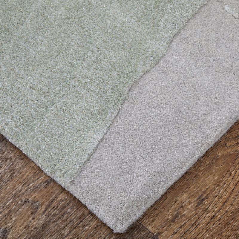 Kawai Hand Tufted Wool/Viscose Abstract Area Rug in Green/Blue/Light Pink, Rectangle 5' x 8'