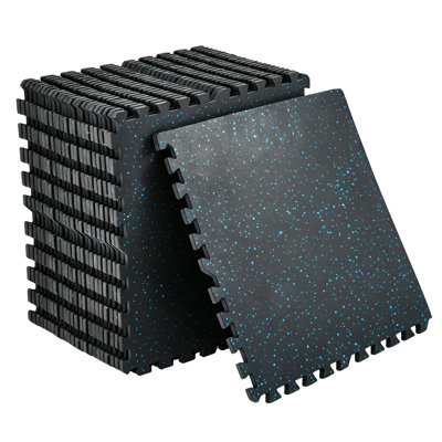 48 Sq Ft Interlocking Gym Flooring – 0.56" Thick Rubber & EVA Foam Puzzle Mats (24 Tiles) – Heavy Duty Non-Slip Workout Floor for Home Gym & Equipment, Black & Blue