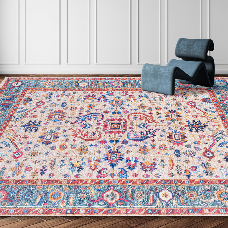 Tapis bleu / rose de haute qualité noué à la main, Rectangle 10 pi x 14 pi