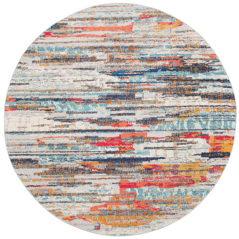 Riccio Abstract Ivory/Multi Area Rug, Round 6'7"