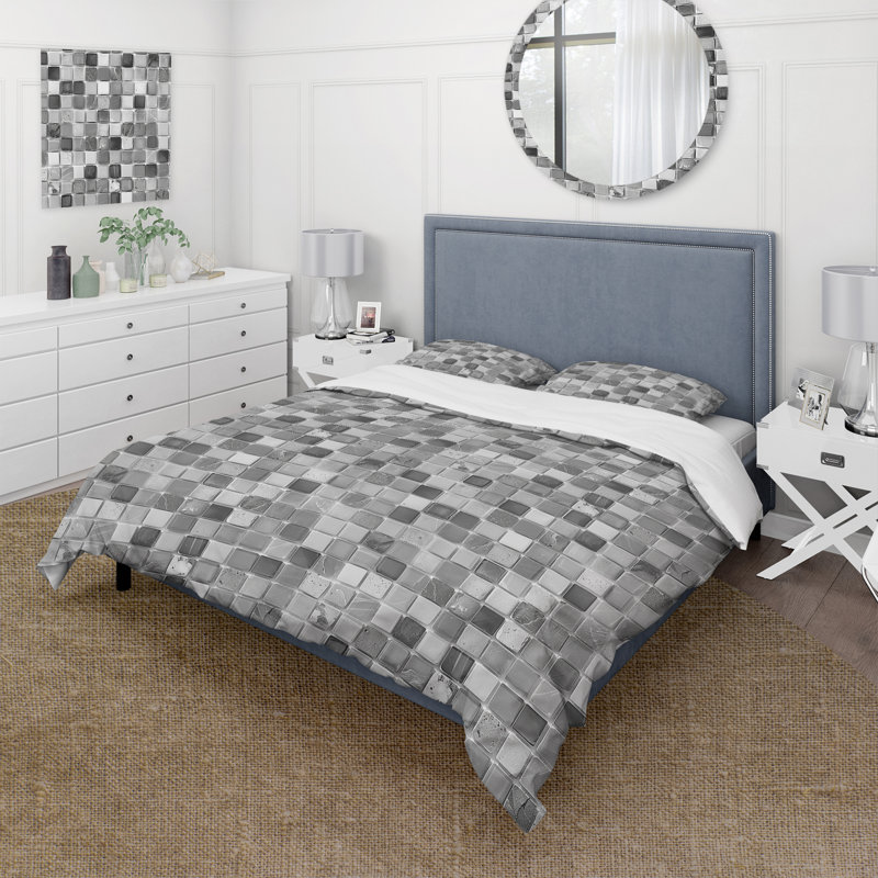Ensemble de housse de couette gris Midcentury Mosaic Tiles VI - Midcentury, Housse de couette très grand + 2 taies décorativ