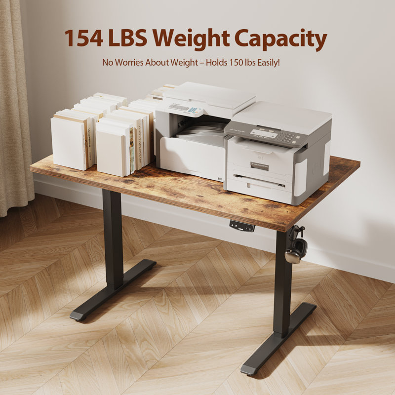 48" Home Office Electric Height Adjustable Standing Desk With Memory Controller, Rustic Brown/Black, 45.7" H x 48" W x 24" D
