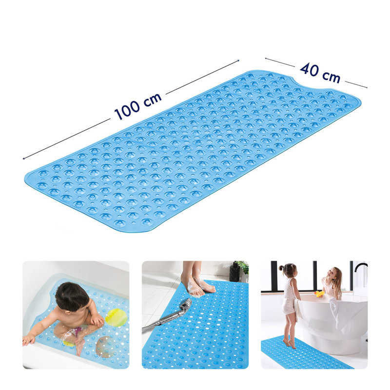 Ishpreet Rectangle Non Slip Bath Shower Mat, 70cm H x 38cm W, Light Blue
