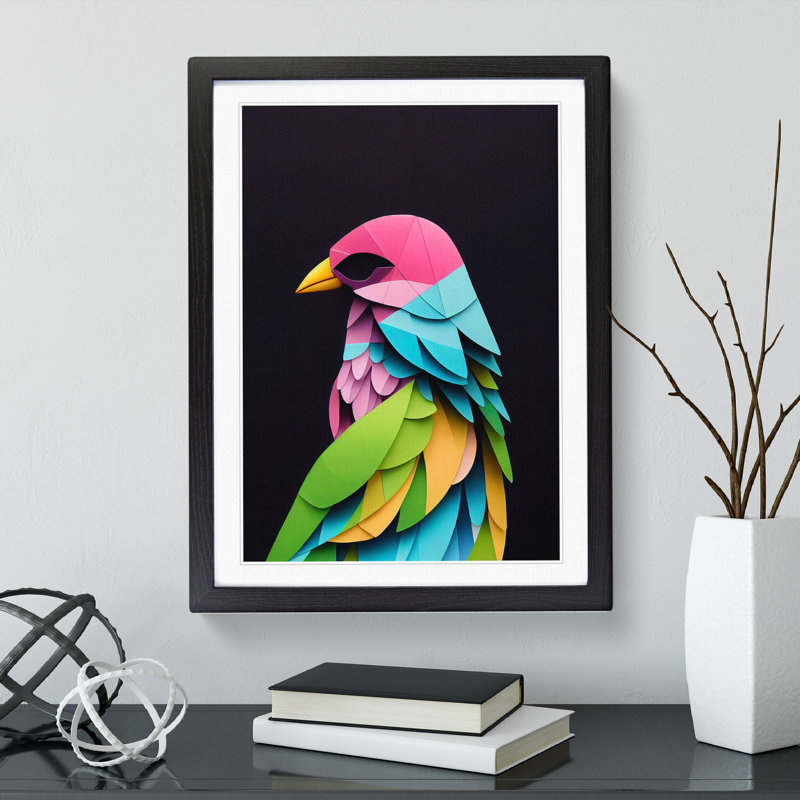XV1022-3397X Paper Bird Abstract - Print, Black Framed, 66cm H x 48cm W, White