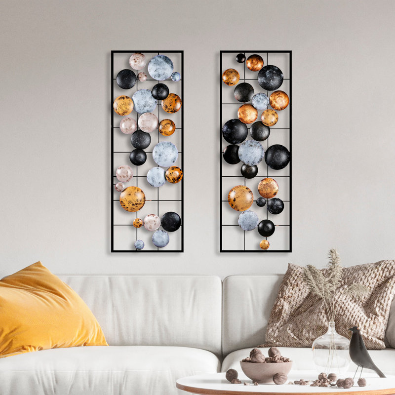 Élégant accessoire mural en métal peint à la main (2 pièces), 12,6 po x 36,2 po x 1,6 po | Fabrication 100% métal, durable et unique | Parfait pour le salon, la chambre à coucher et le bureau, ajoute une touche artistique