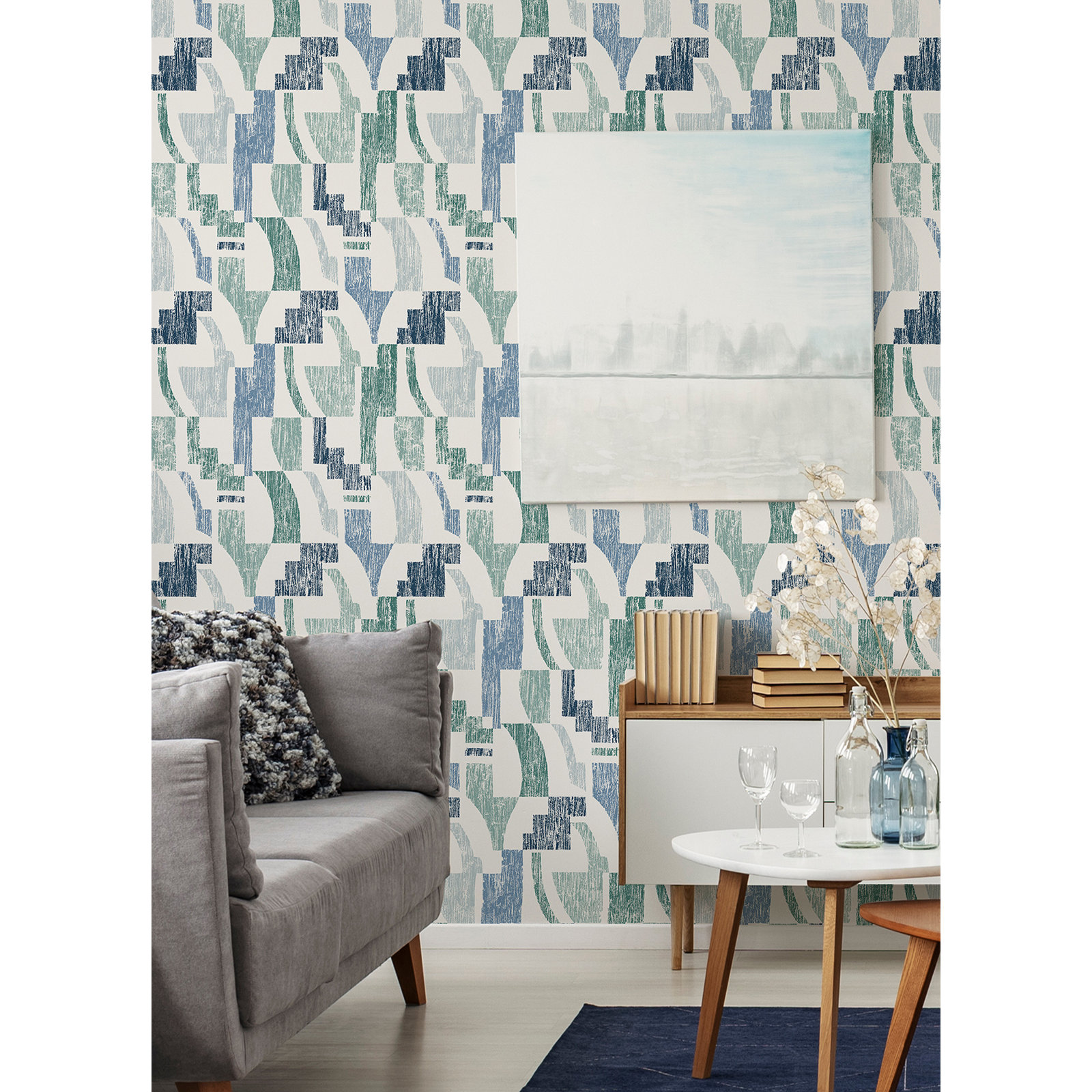 Sarda Modern Peel & Stick Geometric Wallpaper, Blue