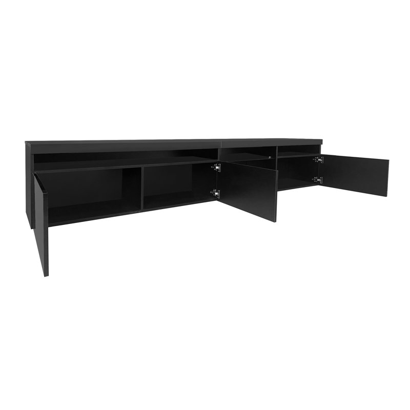 Composant de meuble télé en bois aggloméré noir moderne avec tablettes en verre