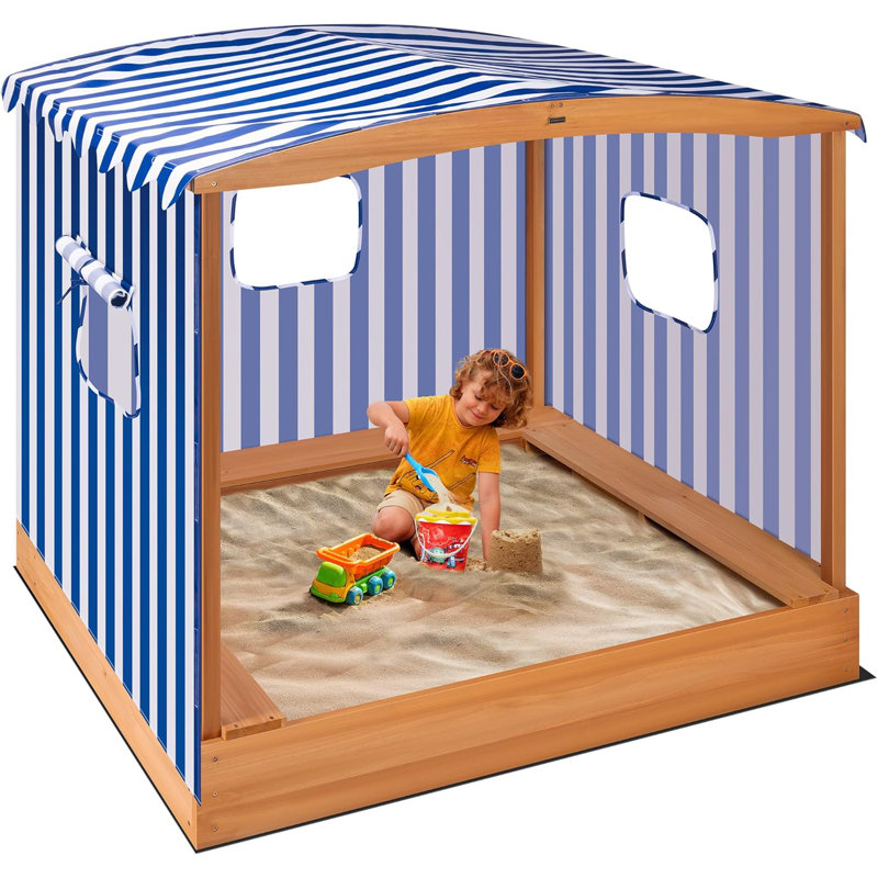 58x48in Wood Sandbox with Detachable UV-Blocking Canopy & Ventilation Windows