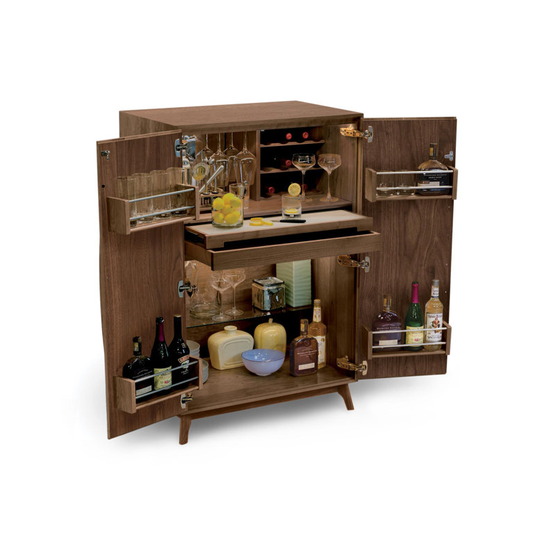 Catalina Solid Wood Bar Cabinet, Natural Walnut