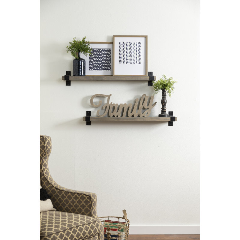 Abasi 2 Piece Pine Solid Wood Bracket Wall Shelf, 5.63" H x 36" W x 6" D, Gray, Black