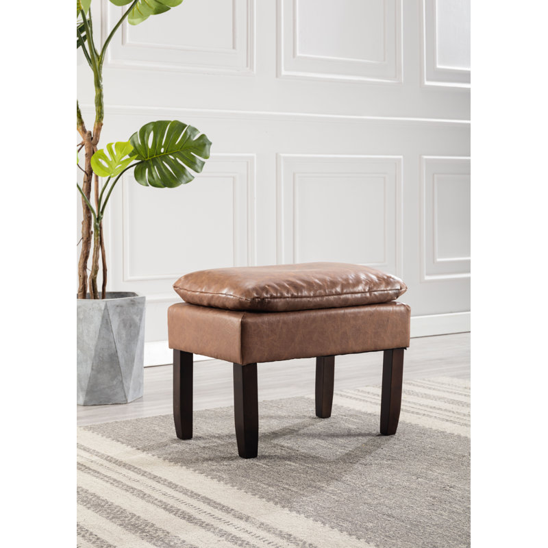 Bailes Faux Leather Ottoman, Walnut Brown Faux Leather