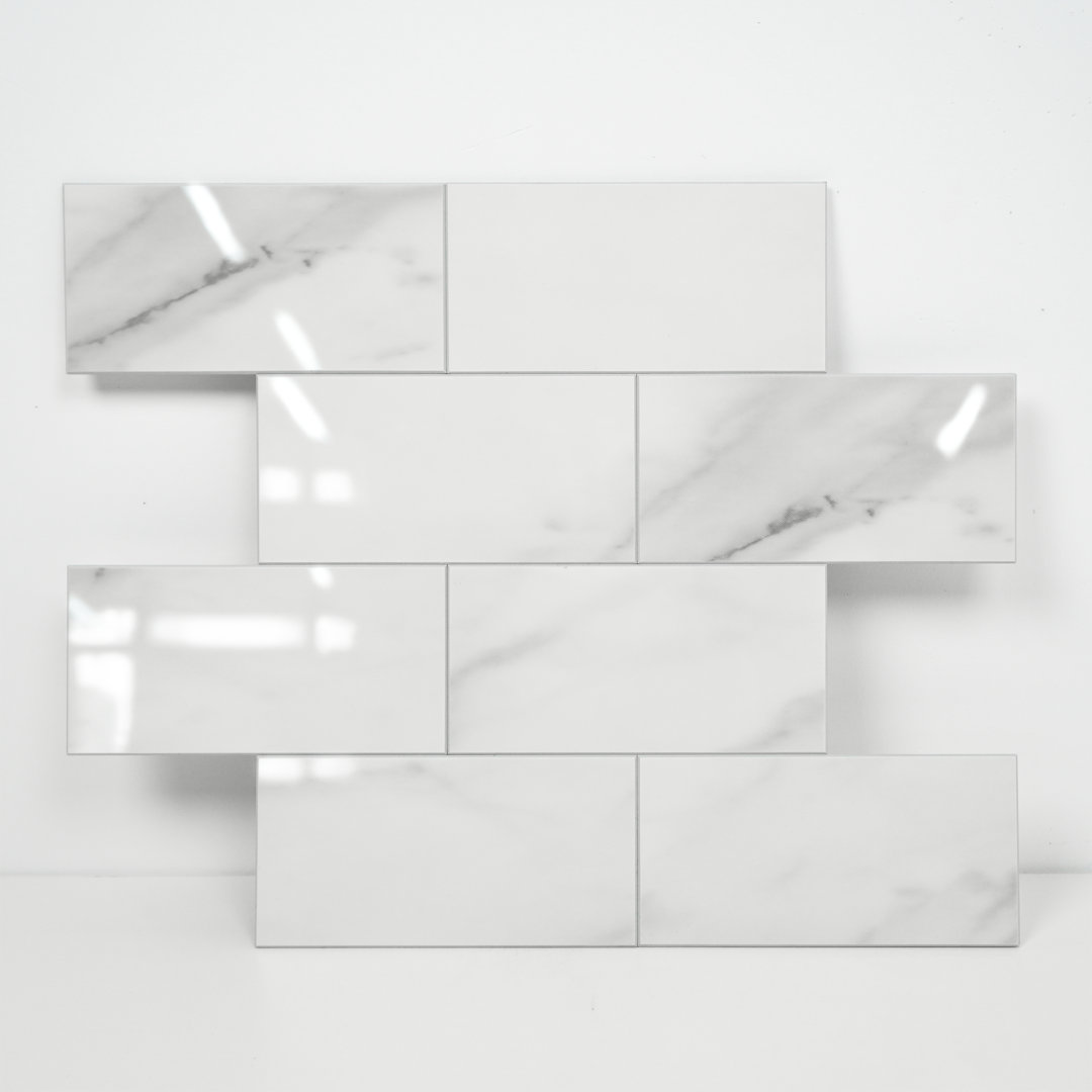 12" x 12" Carrara White PVC Peel and Stick Subway Tile (Set of 10) Colamo